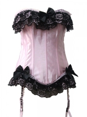Hot Sale Black Lace Charming Pink Satin Garter Corset