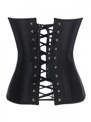 Black Overlay Lace Corset Tops Satin Bustier With Zipper