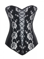 Black Overlay Lace Corset Tops Satin Bustier With Zipper
