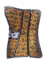 China Style Jacquard Bustier Leather Corset Tops With Zipper