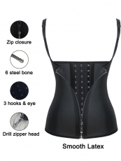 3 Hook And Eye Smooth Latex Waist Training Corset With Zip