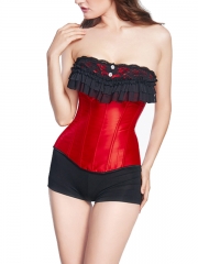 Gothic Red Lace Trim Bustier Satin Overbust Corset Tops