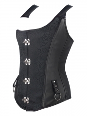 Black Dobby 8 Steel Boned Leather Corset Tops With Straps
