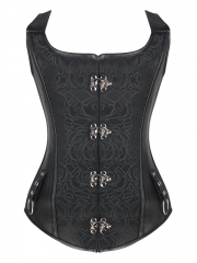 Black Dobby 8 Steel Boned Leather Corset Tops With Straps