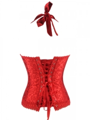 Red Jacquard Halter Overbust Corset And Bustier Tops