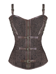 Gothic Steel Boned Steampunk Overbust Corsets Tops With Zip