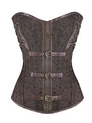 Brown Leather Bustier Gothic Steampunk Overbust Corset Tops