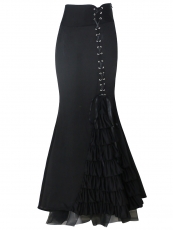 Black High Waist Elastic Ruffle Thin Gothic Steampunk Skirts