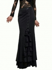 Black High Waist Elastic Ruffle Thin Gothic Steampunk Skirts