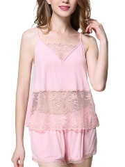 Womens Sleeveless Sheer Lace Pajama Set Lingerie Sleepwear