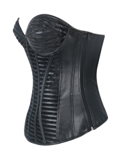 Black Faux Leather Bustier Steampunk Overbust Corset Tops 