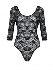 Black Long Sleeve Transparent Lace Teddies Lingerie Bodysuit