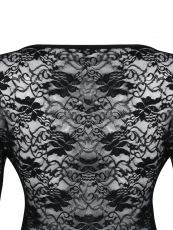 Black Long Sleeve Transparent Lace Teddies Lingerie Bodysuit
