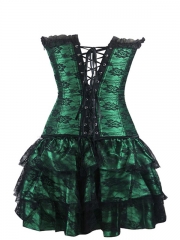 Elegant Lace Steampunk Overbust Corset Dress Costume Sets