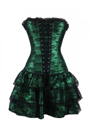 Elegant Lace Steampunk Overbust Corset Dress Costume Sets