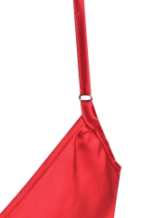 Women Deep V Lace Camisole Satin Pajamas Short Set Sleepwear