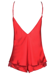 Women Deep V Lace Camisole Satin Pajamas Short Set Sleepwear