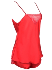 Women Deep V Lace Camisole Satin Pajamas Short Set Sleepwear