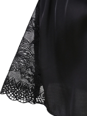 Women Deep V Lace Camisole Satin Pajamas Short Set Sleepwear