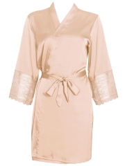 Long Sleeve Lace Kimono Cheap Sleepwear Satin Robe For Women