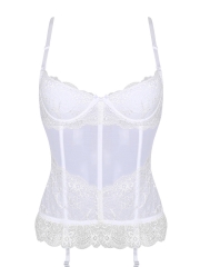 See Through Mesh Overbust Lace Bridal Corset n Bustier Tops 