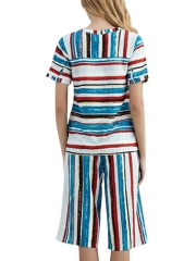 Summer Stripe Women Sleepwear Short Sleeve Pajamas Sets