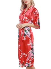 Floral Print Kimono Short Sleeve Satin Robes For Women