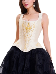 Vintage Steampunk Corsets Jacquard Bustier Tops With Straps