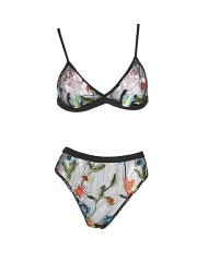 Women Transparent Floral Print Underwear Bra Lingerie Sets 
