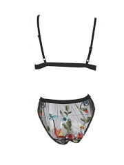 Women Transparent Floral Print Underwear Bra Lingerie Sets 