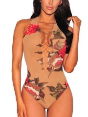 Floral Print Sleeveless Bodysuits Tops Sexy Teddies Lingerie