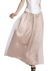 Women Vintage Satin Long Tulle Flool Length Maxi Skirts