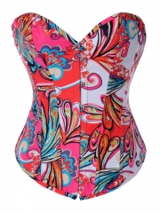 Pink Paisley Denim Peacock feathers Colorful Corset