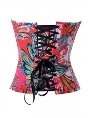 Pink Paisley Denim Peacock feathers Colorful Corset