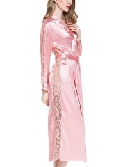 Elegant Long Sleeve Bathrobe Kimono Sleepwear Satin Robes 