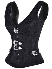 Gothic Steampunk Jacquard Overbust Corset Vest with Buckles