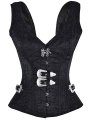 Gothic Steampunk Jacquard Overbust Corset Vest with Buckles