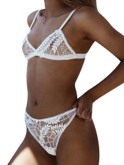 White Sexy Floral Sheer Lace Triangle Bra Sets Lingerie