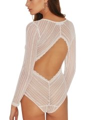 Sexy Stripe Hollow Out Long Sleeve Backless Teddies Lingerie
