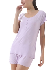 Short Sleeve Round Neck Sleepwear Modal Pajama Set For Women