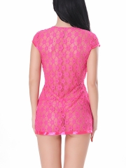 Short Sleeve Floral Lace Babydoll Robes Lingerie For Women