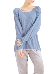 Long Sleeve Cotton Pajamas Sets U Neck Sleepwear For Women 