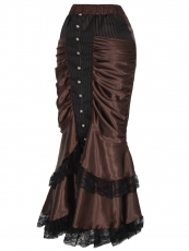 Brown Gothic Steampunk Maxi Victorian Ruffled Satin Skirts