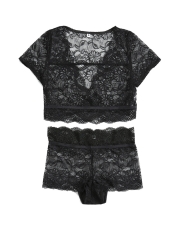 Short Sleeve Transparent Underwear Lace Bra Sets Lingerie 