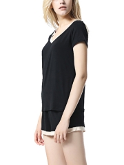 Short Sleeve Flexible Modal Sleepwear V Neck Pajamas Sets