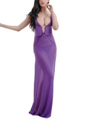 Sheer Lace V Neck Gown Dress Maxi Babydolls Lingerie Set