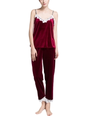 Women Velvet Flannel 3 Pieces Comfort Sleepwear Pajamas Sets