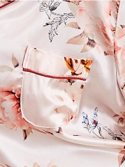 Women Printed Floral Long Sleeve Satin Pajama Set Sleepwear 