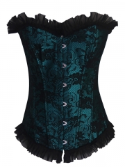 Green Lace Around Overbust Corset With Metal Bust