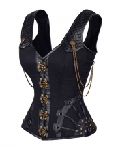 Women Gothic Steampunk Steel Boned Waist Cincher Corset Vest